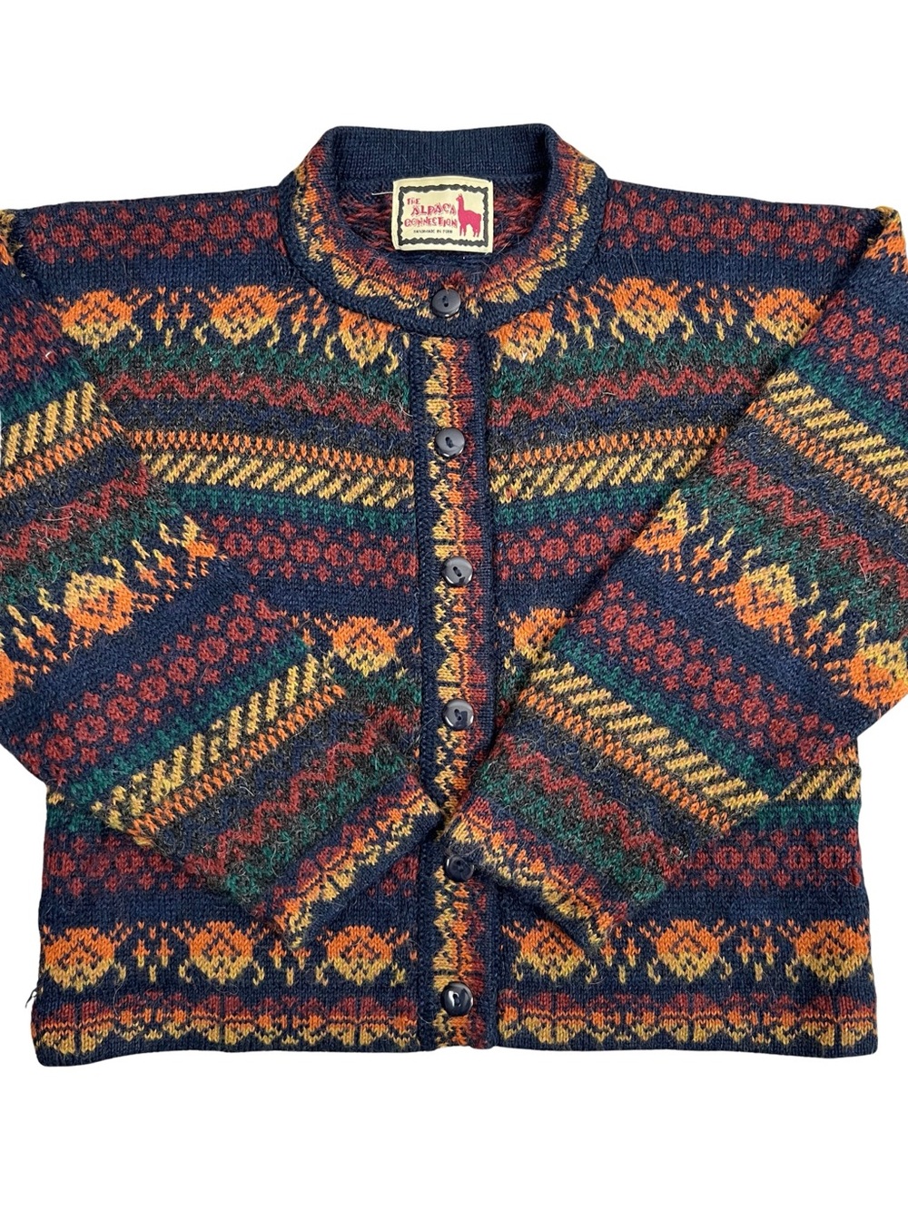 The Alpaca Connection 100% Alpaca Fair Isle Cardigan Sweater Handmade Peru S